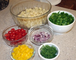 Ingredients for confetti pasta salad