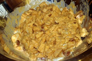 Pumpkin custard soaking in bread