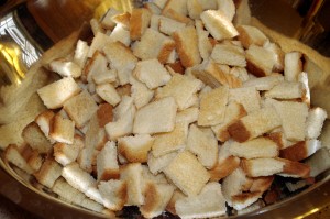 Toasted bread cubes ready for soaking